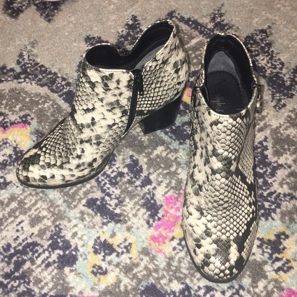 Snakeskin booties